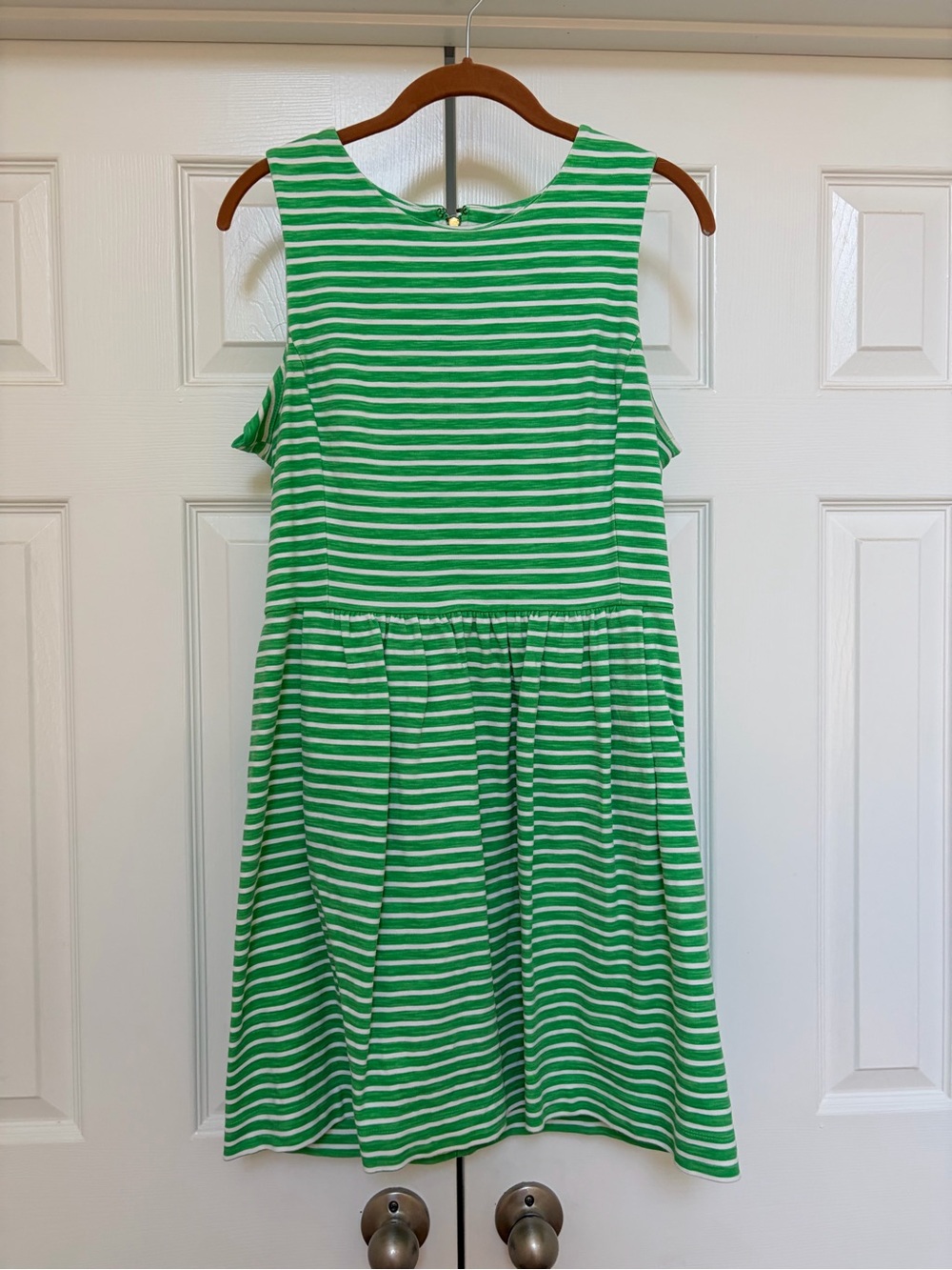 J. Crew Factory Green and White Striped Sleeveless Mini Dress